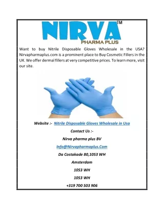 Nitrile Disposable Gloves Wholesale in USA | Nirvapharmaplus.com
