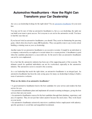 Automotive Headhunters - How the Right Can Transform your Car Dealership