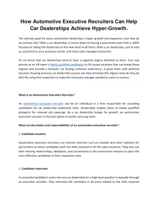 How Automotive Executive Recruiters Can Help Car Dealerships Achieve Hyper-Growt