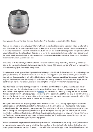How you can Pick the Best Electric powered Rice Cookers And Procedure of An elec
