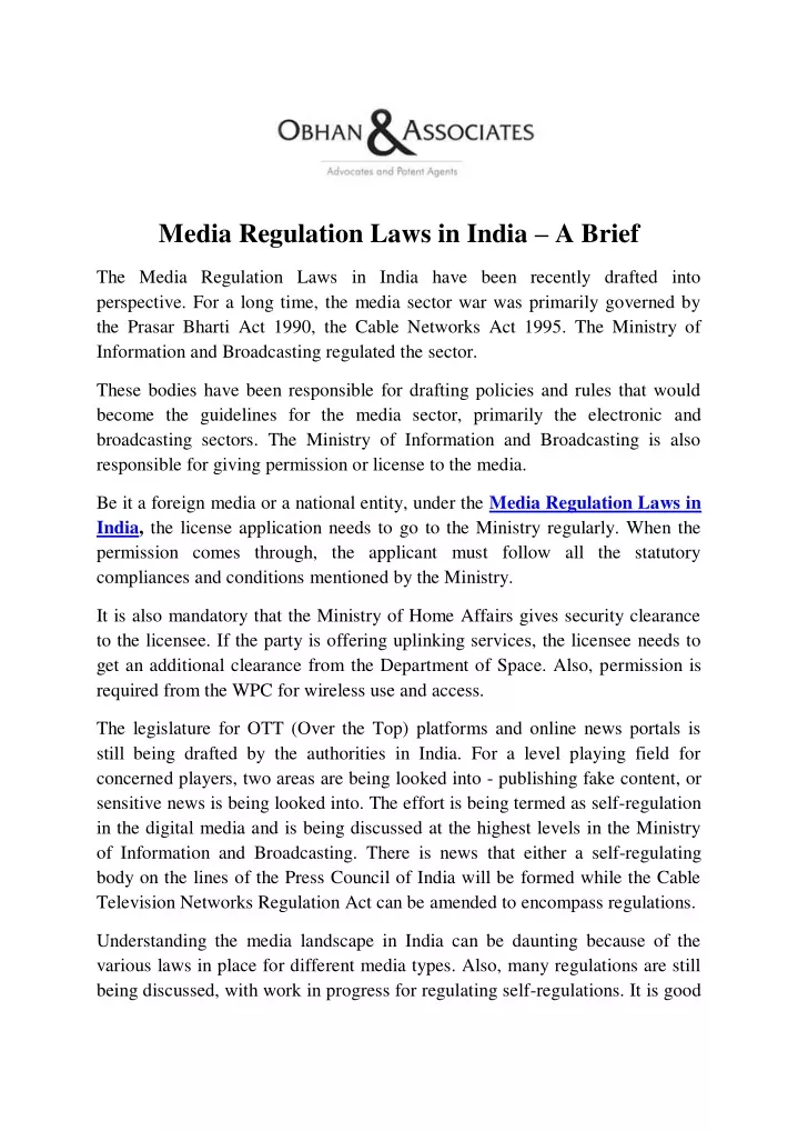 media regulation laws in india a brief