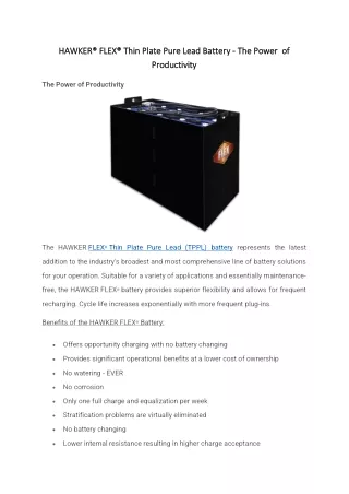 HAWKER® FLEX® Thin Plate Pure Lead Battery - The Power  of Productivity