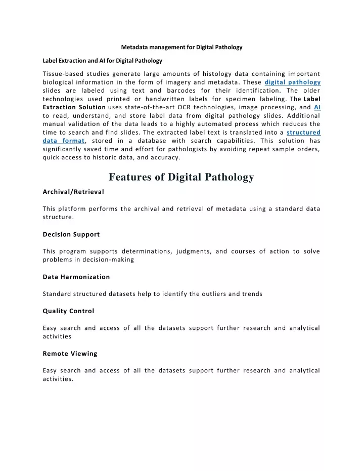 metadata management for digital pathology