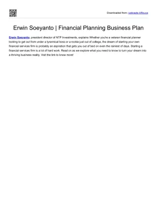 Erwin Soeyanto | Financial Planning Business Plan