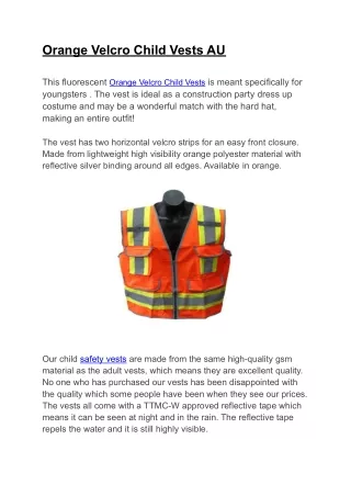 Orange Velcro Child Vests au