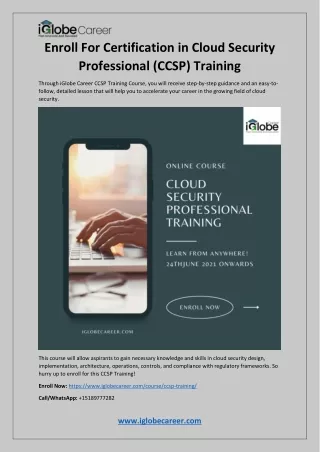 Enroll For Certification in Cloud Security Professional