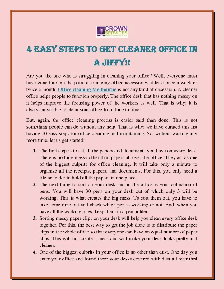 4 4 e easy steps to asy steps to g get cleaner