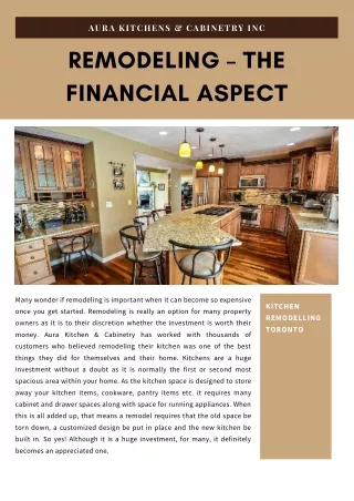 Remodeling – The Financial Aspect