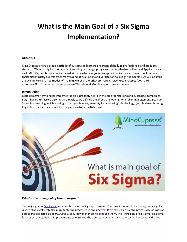what is the main goal of a six sigma