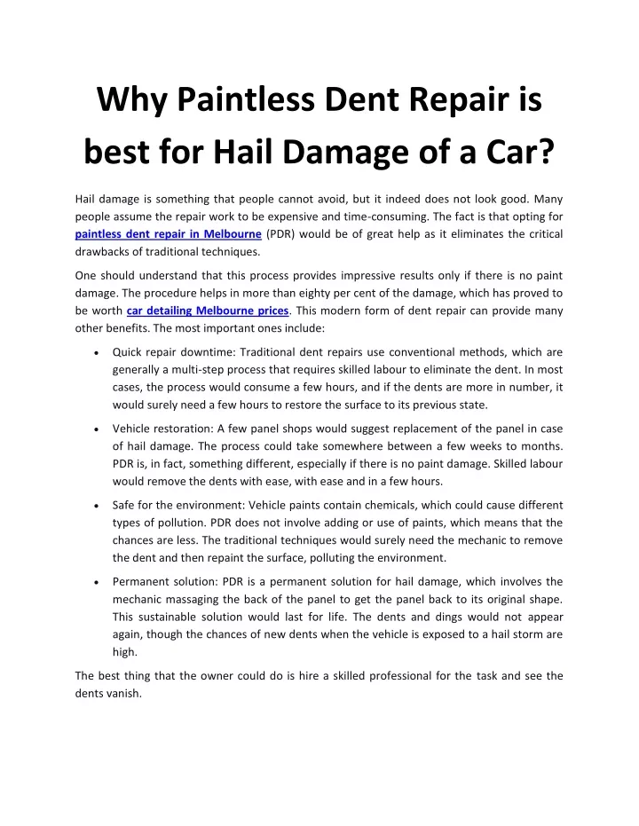 why paintless dent repair is best for hail damage