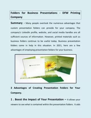Folders for Business Presentations - DFW Printing Company
