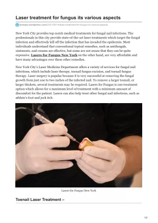 laser treatment for fungus its various aspects