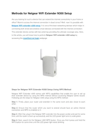Methods for Netgear WiFi Extender N300 Setup
