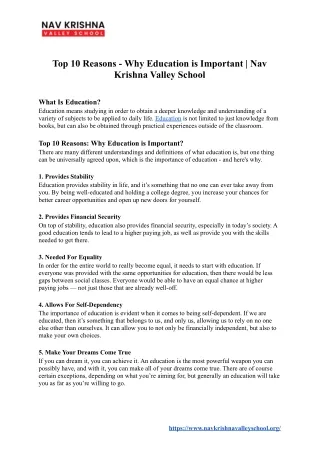 Top 10 Reasons - Why Education is Important | Nav Krishna Valley School