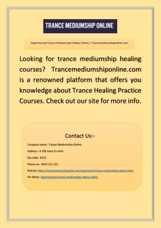 Experimental Trance Mediumship Videos Online | Trancemediumshiponline.com