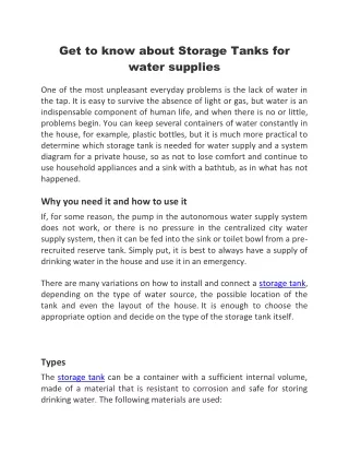 Get to know about Storage Tanks for water supplies