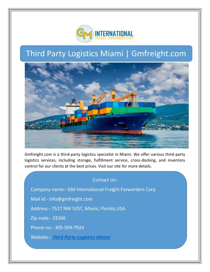 third party logistics miami gmfreight com