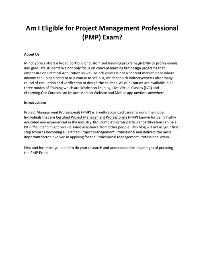 am i eligible for project management professional pmp exam