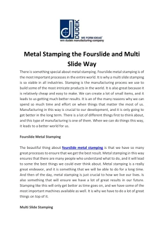 metal stamping the fourslide and multi slide way