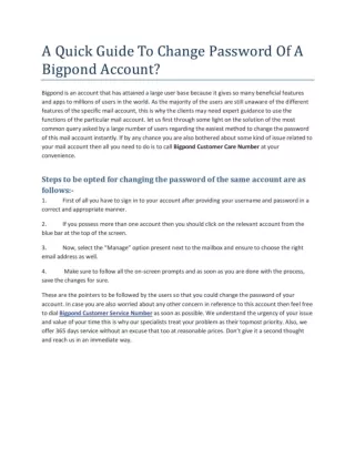 A Quick Guide To Change Password Of A Bigpond Account