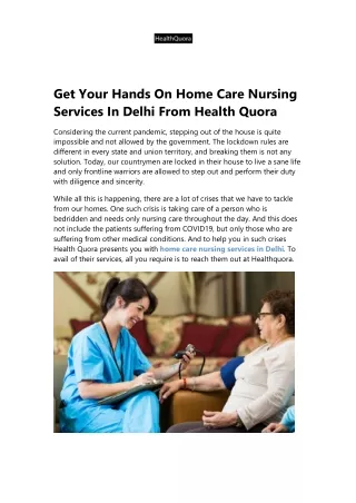 Get Your Hands On Home Care Nursing Services In Delhi From Health Quora