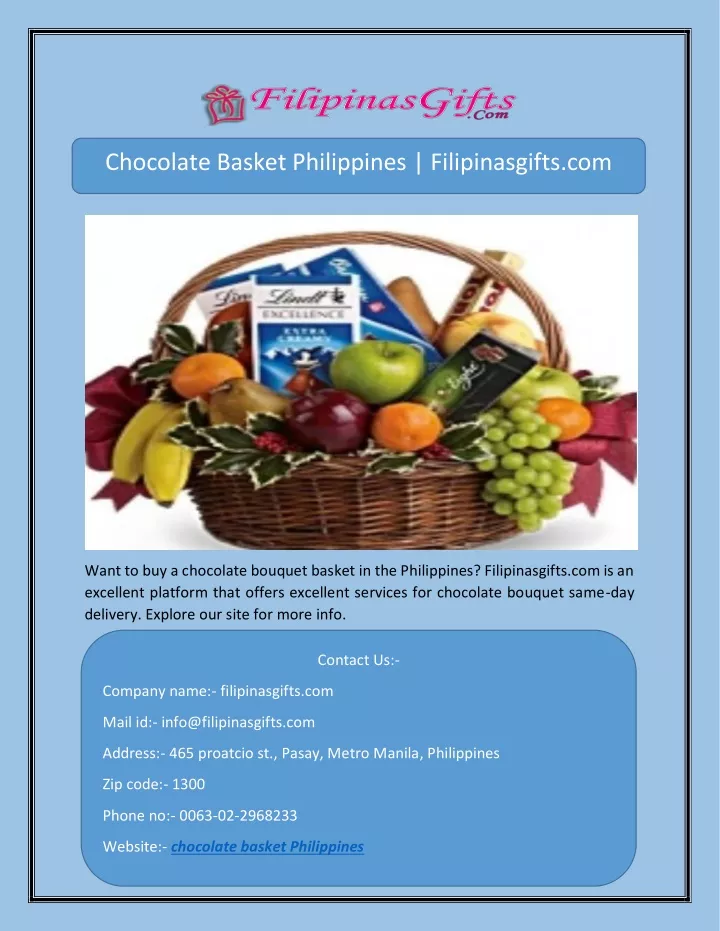 chocolate basket philippines filipinasgifts com