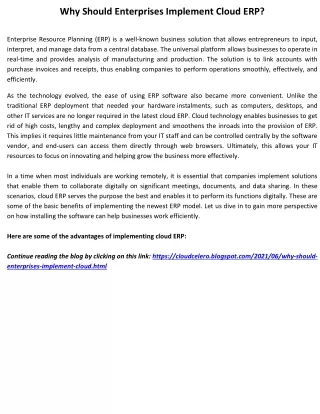 Why Should Enterprises Implement Cloud ERP
