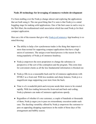 Node JS technology for leveraging eCommerce website development