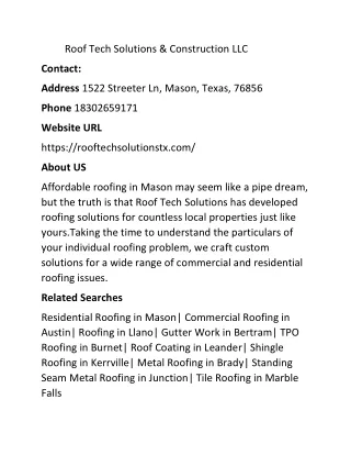 Roof Tech Solutions & Construction LLC