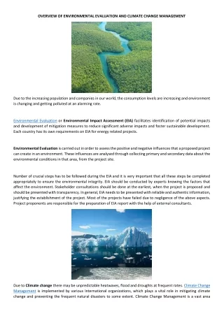 Overview of Environmental Evaluation and Climate Change Management