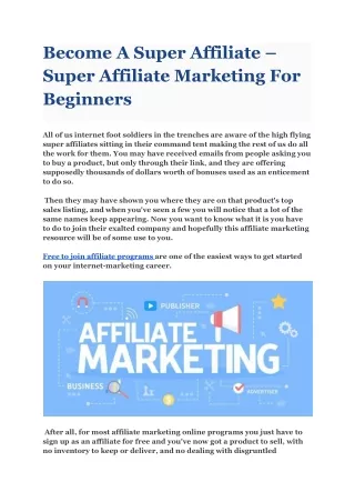 Become A Super Affiliate – Super Affiliate Marketing For Beginners