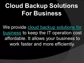 Cloud Backup Solutions For Business
