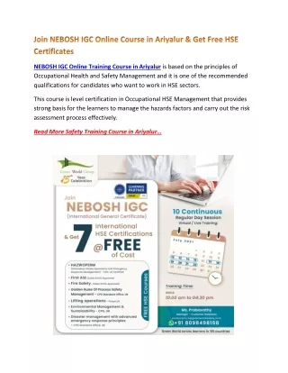 nebosh igc online training course in ariyalur