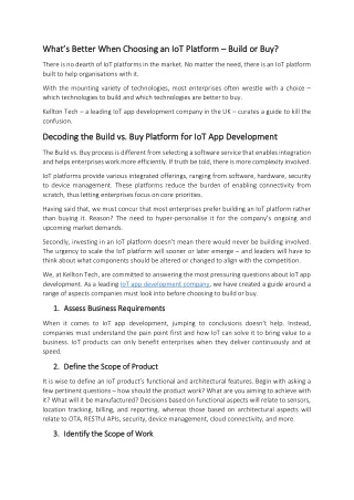 What’s Better When Choosing an IoT Platform – Build or Buy