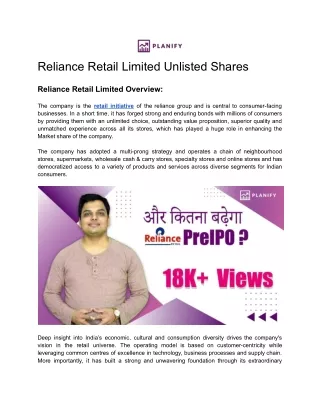 Reliance Retail Limited Planify
