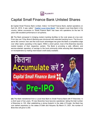 Capital Small Finance Bank Planify