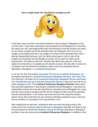 how a single under the tree review changed my life