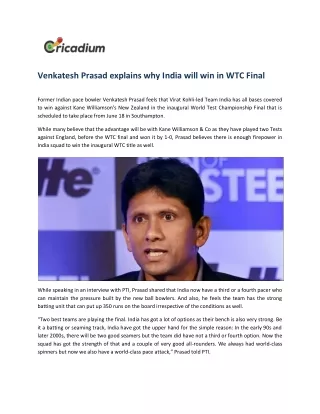 venkatesh prasad explains why india will
