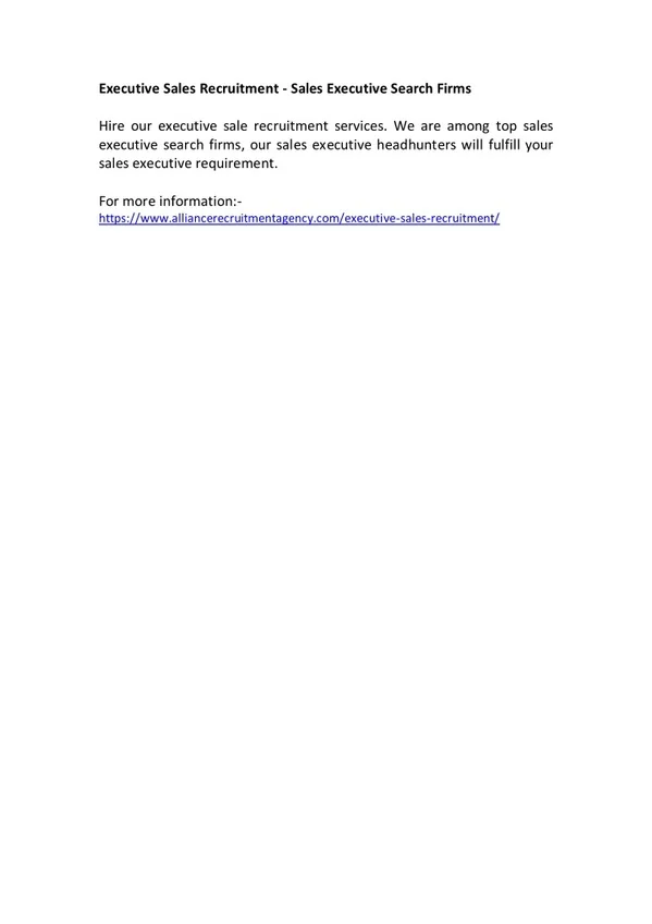 Executive Sales Recruitment - Sales Executive Search Firms