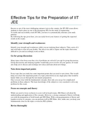 Effective Tips for the Preparation of IIT JEE