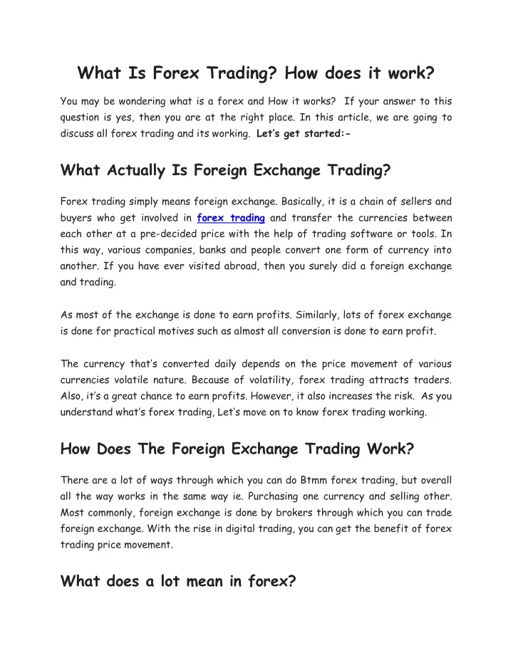 what is forex trading how does it work