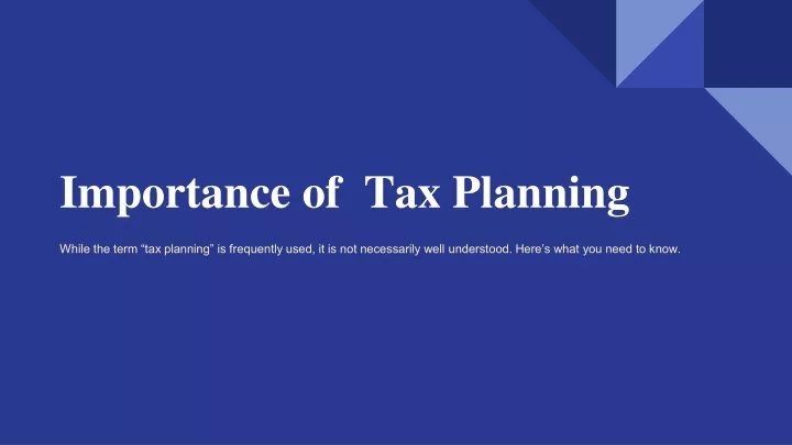 importance of tax planning