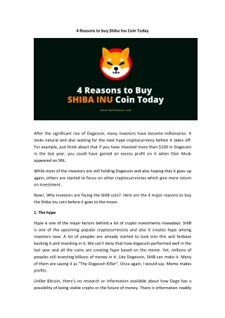 4 reasons to buy shiba inu coin today
