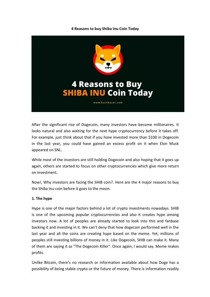 4 reasons to buy shiba inu coin today