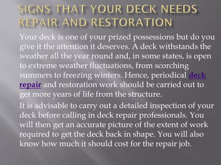 signs that your deck needs repair and restoration