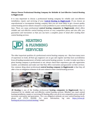 Always Choose Professional Heating Company for Reliable & Cost-Effective Central Heating in Biggleswade