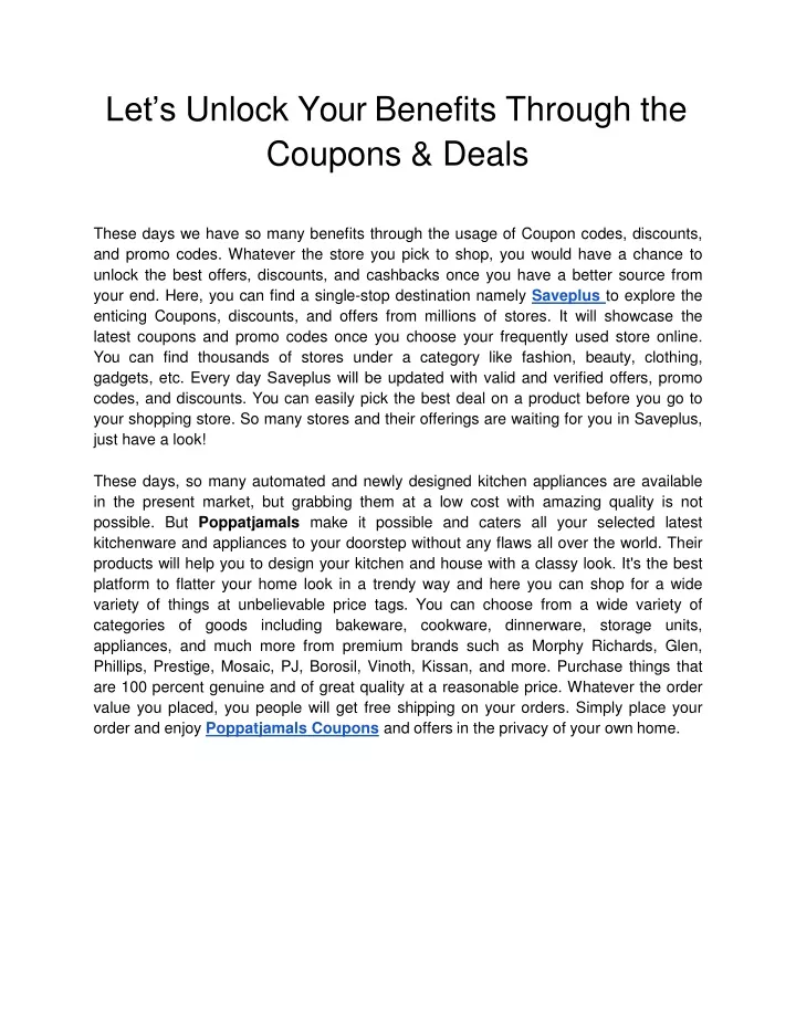 let s unlock your benefits through the coupons deals