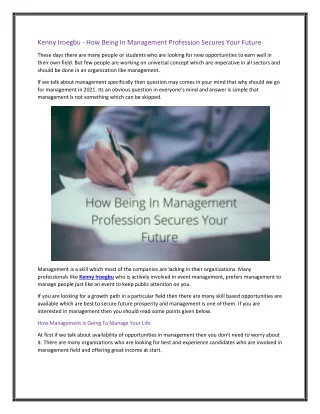 Kenny Iroegbu - How Being In Management Profession Secures Your Future