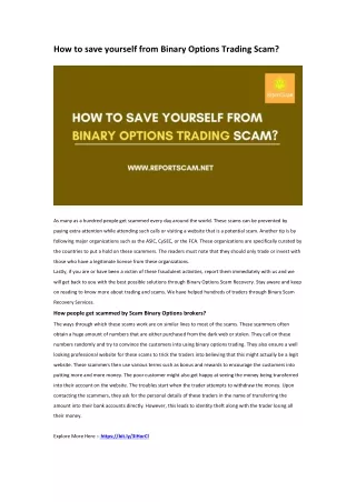 How to save yourself from Binary Options Trading Scam