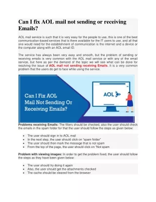 Can I fix AOL mail not sending or receiving Emails?